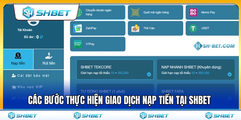 Hướng dẫn nạp tiền SHBET chi tiết từng bước  